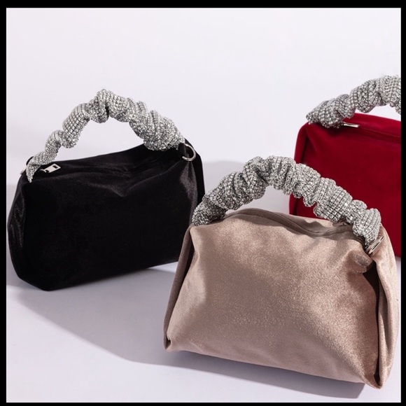 Melie Bianco ESTELA Velvet Top Handle Bag w/ Crossbody Strap | Taupe - Picture 7 of 8